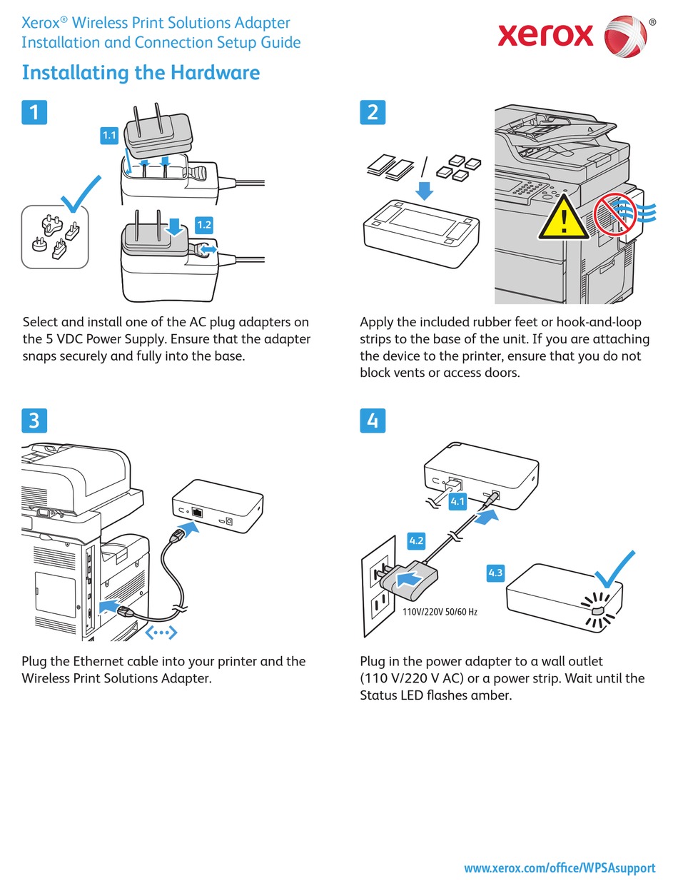 XEROX WIRELESS PRINT SOLUTIONS ADAPTER INSTALLATION AND CONNECTION