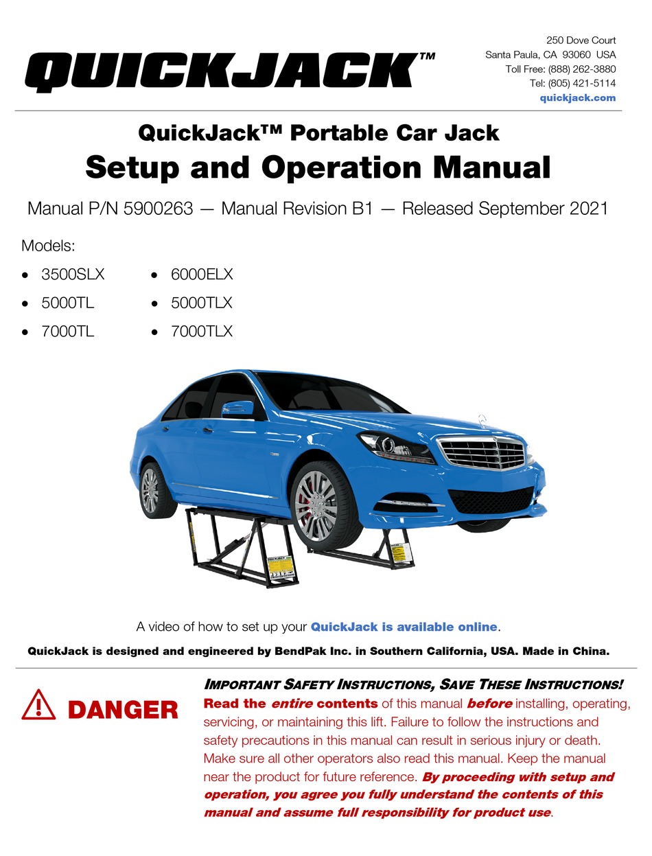 QUICKJACK 3500SLX SETUP AND OPERATION MANUAL Pdf Download ManualsLib