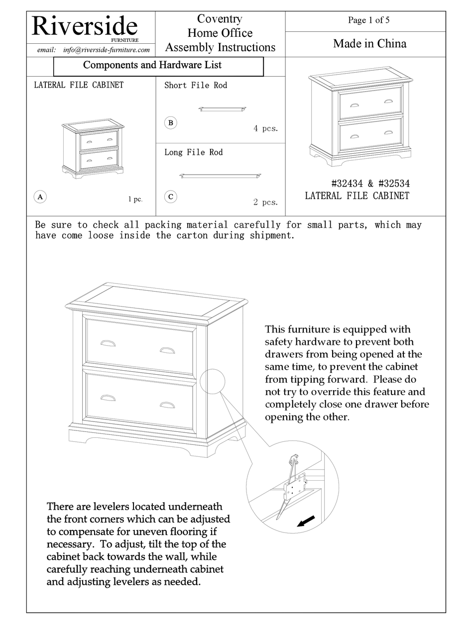 RIVERSIDE FURNITURE COVENTRY HOME OFFICE 32434 ASSEMBLY INSTRUCTIONS