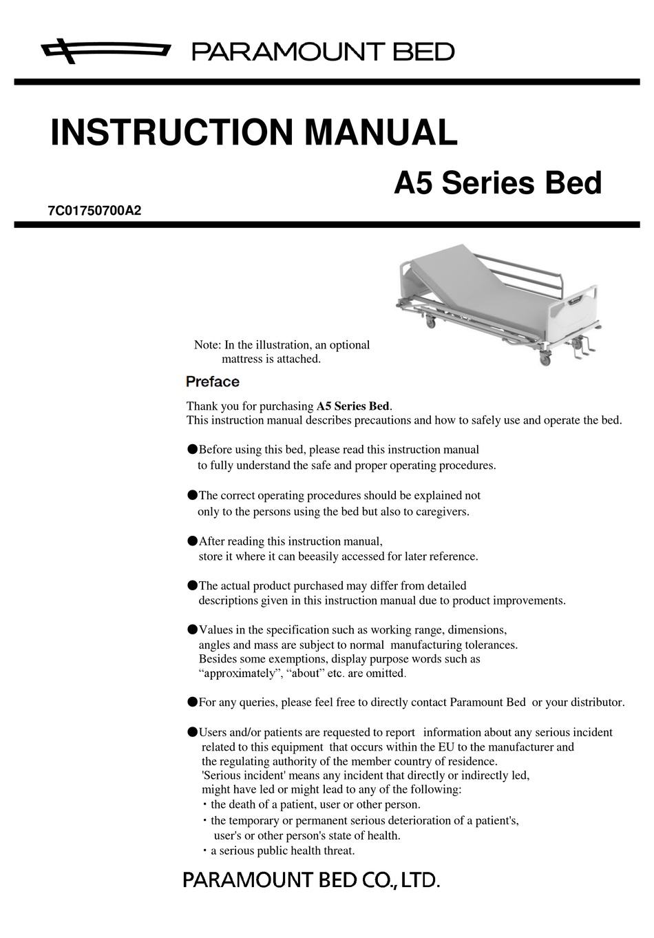 PARAMOUNT BED A5 SERIES INSTRUCTION MANUAL Pdf Download ManualsLib