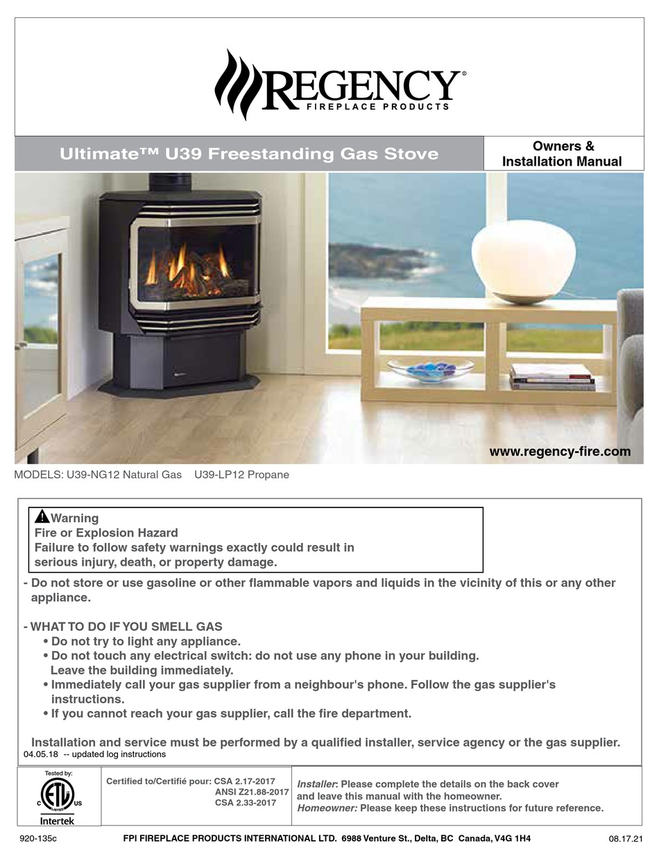 regency-fireplace-products-ultimate-u39-owners-installation-manual