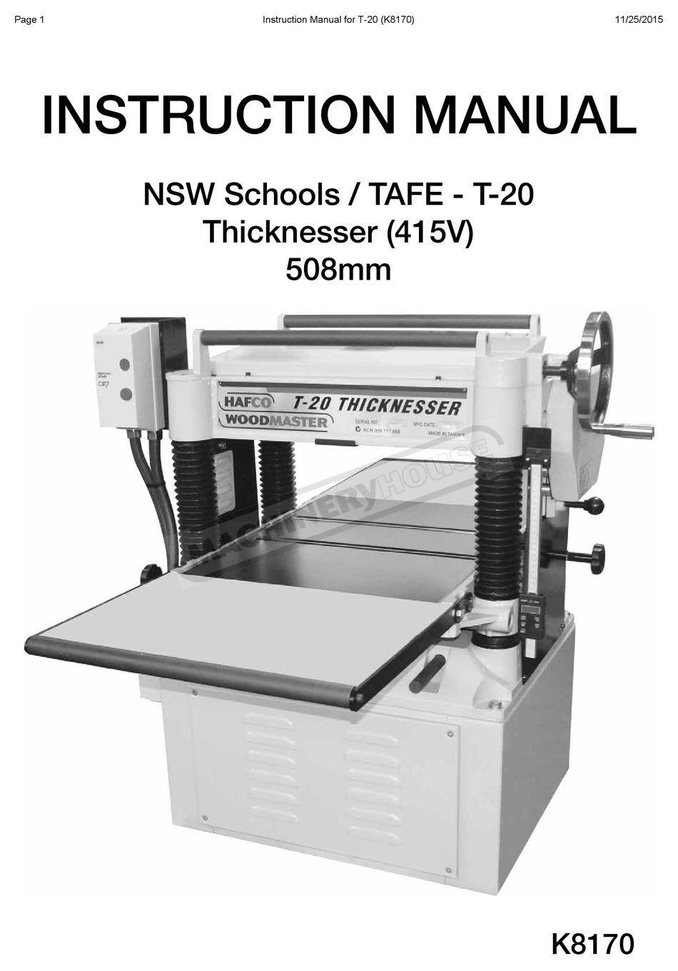 HAFCO WOODMASTER T20 INSTRUCTION MANUAL Pdf Download ManualsLib