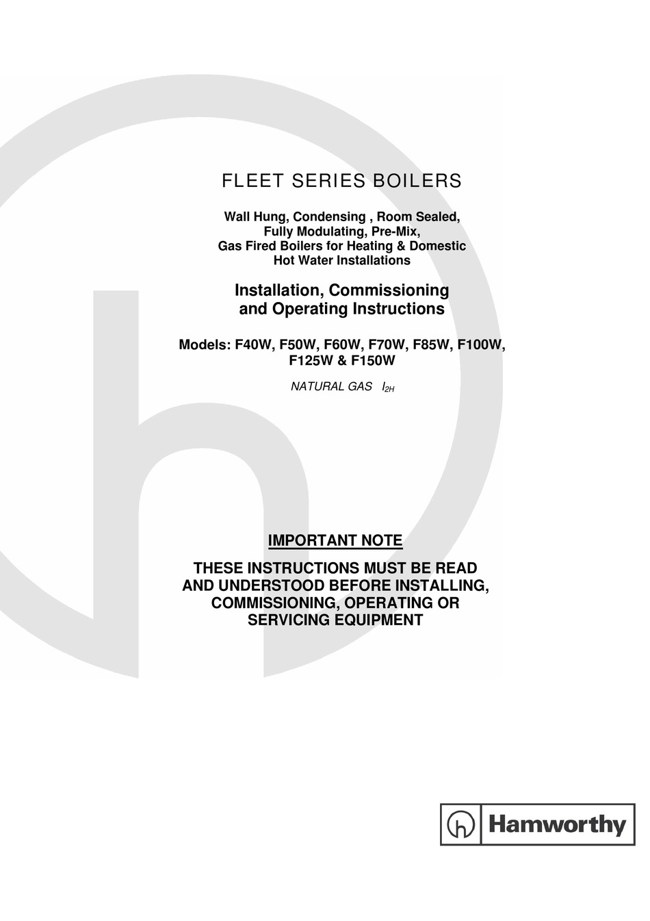 HAMWORTHY FLEET SERIES INSTALLATION, COMMISSIONING AND OPERATING