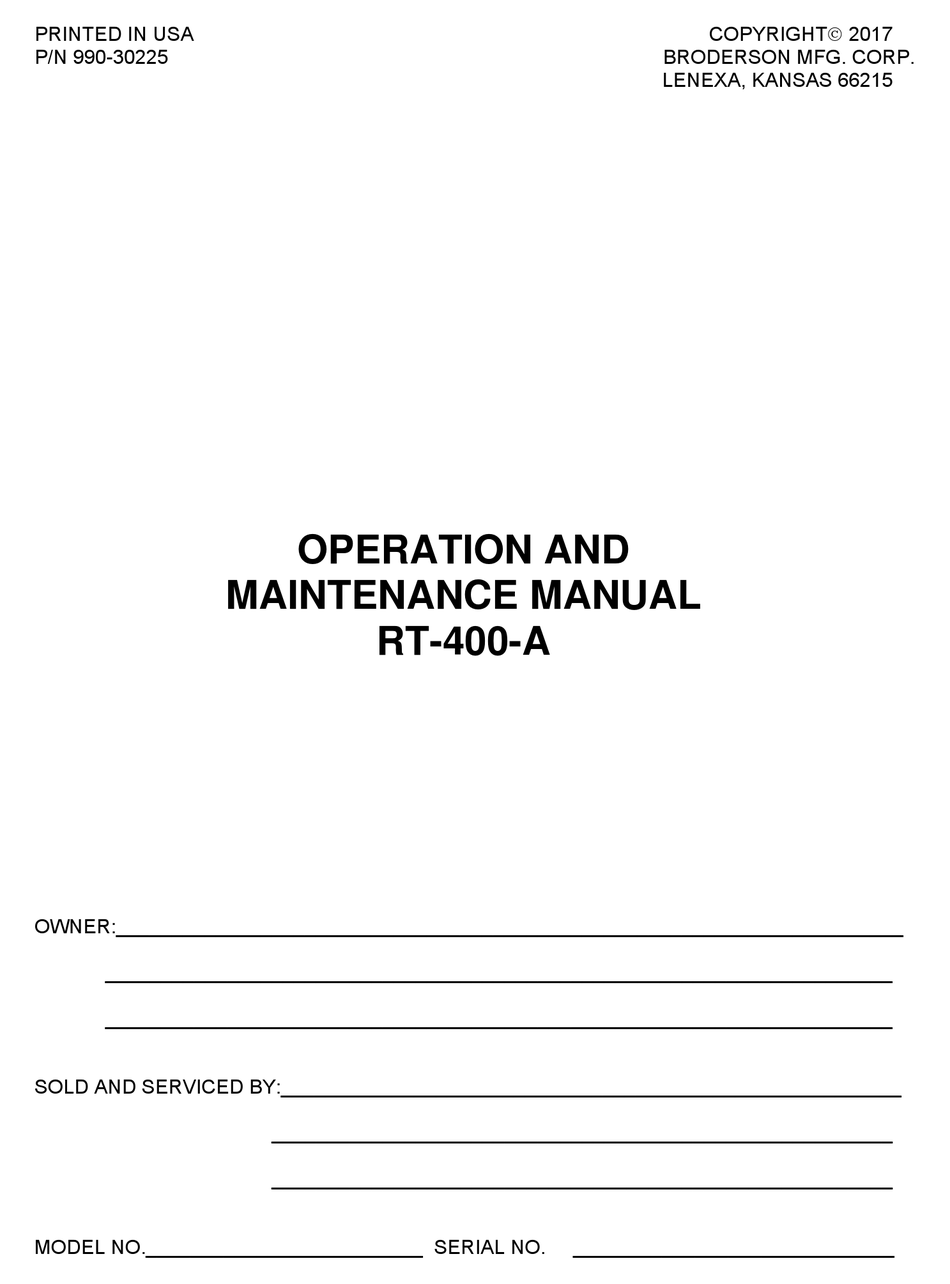 BRODERSON RT400A OPERATION AND MAINTENANCE MANUAL Pdf Download