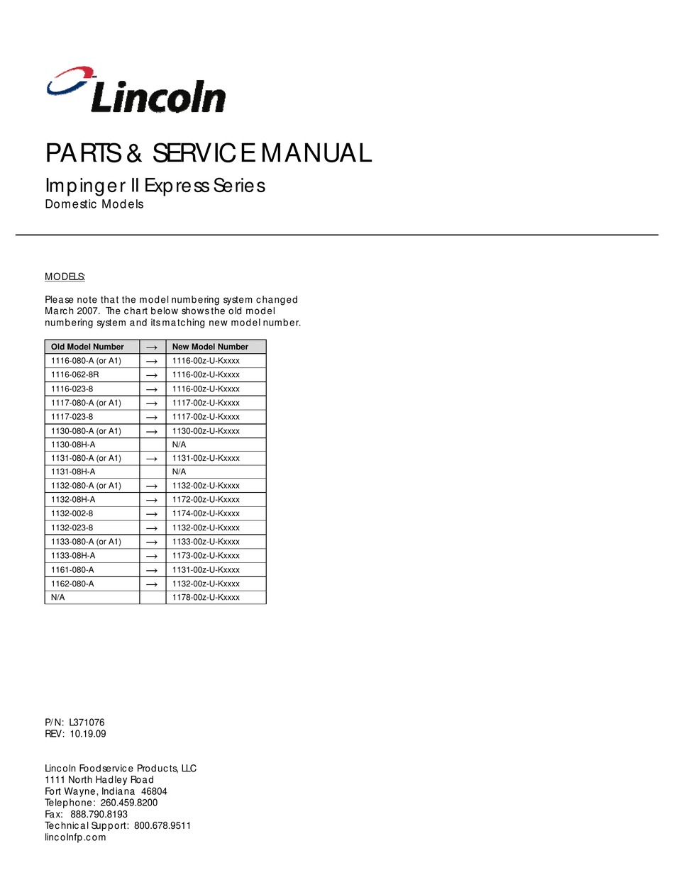 LINCOLN IMPINGER II EXPRESS SERIES PARTS & SERVICE MANUAL Pdf Download