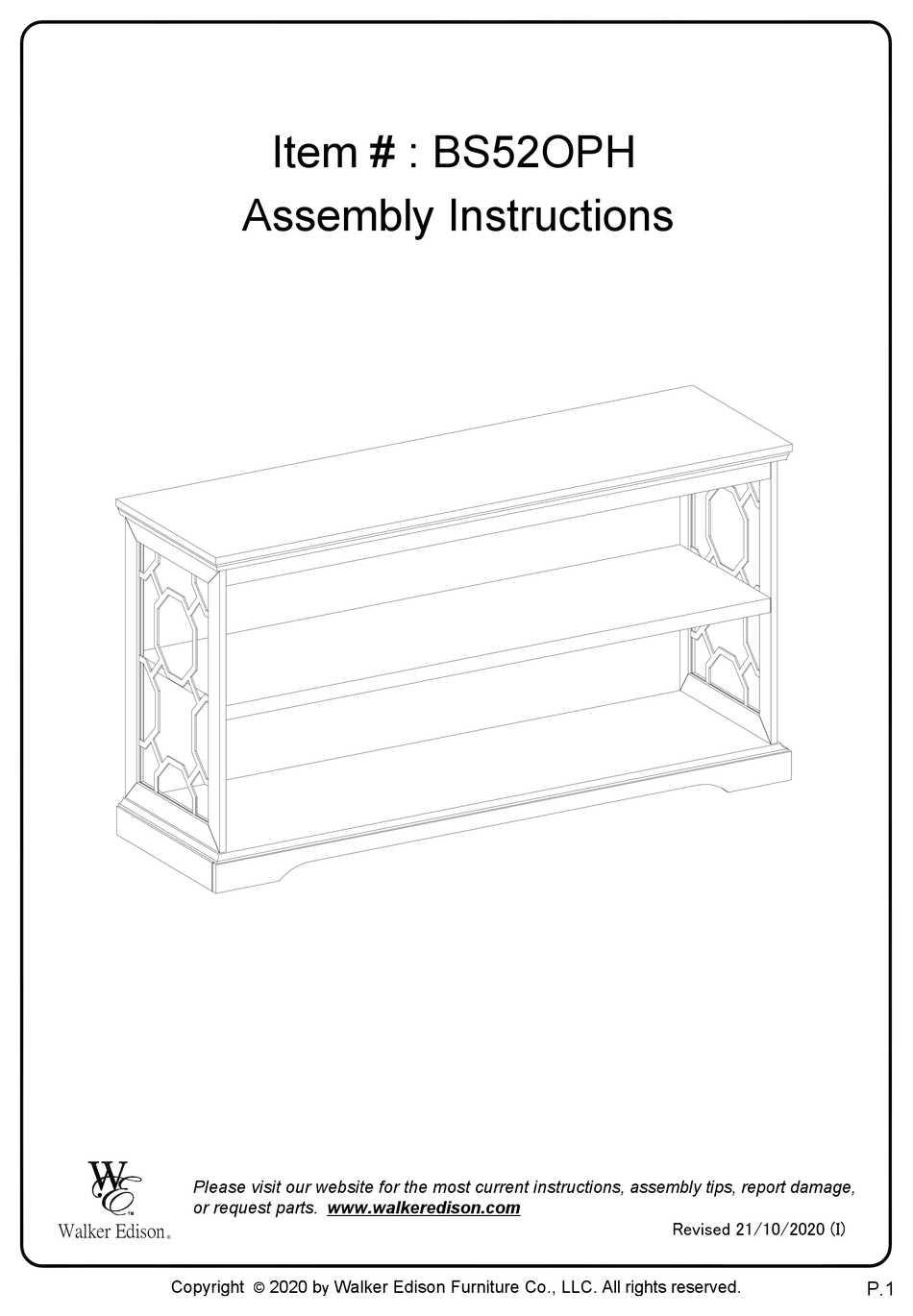 WALKER EDISON BS52OPH ASSEMBLY INSTRUCTIONS MANUAL Pdf Download