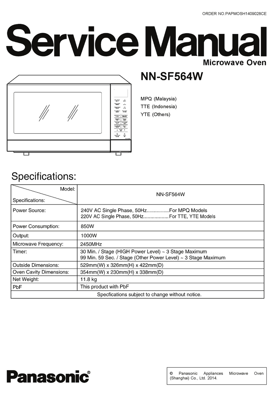 PANASONIC NNSF564W SERVICE MANUAL Pdf Download ManualsLib