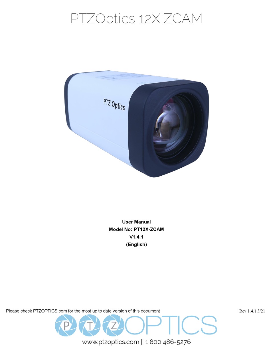 PTZ OPTICS PT12XZCAM USER MANUAL Pdf Download ManualsLib