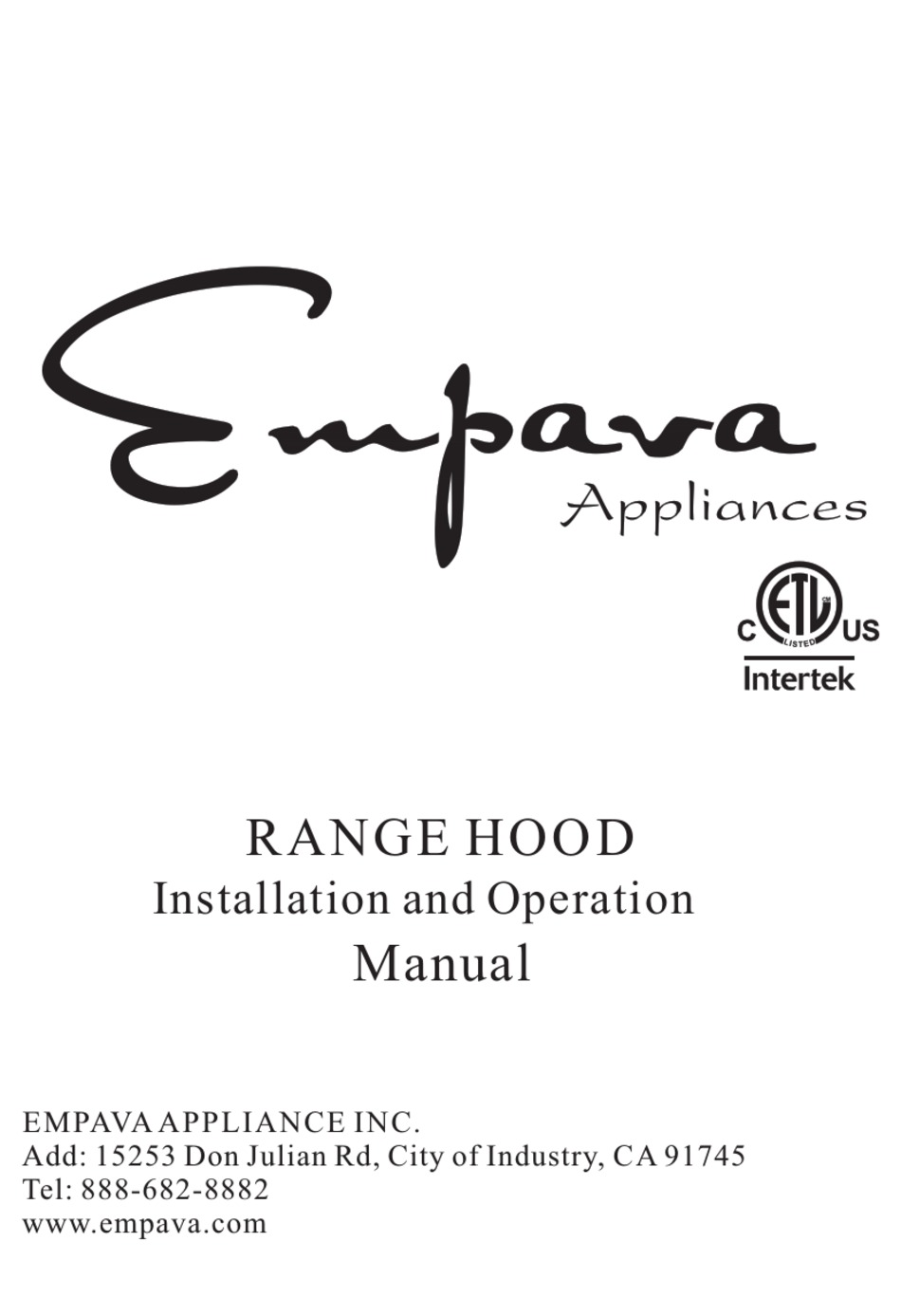 EMPAVA EMPV30RH08 INSTALLATION AND OPERATION MANUAL Pdf Download