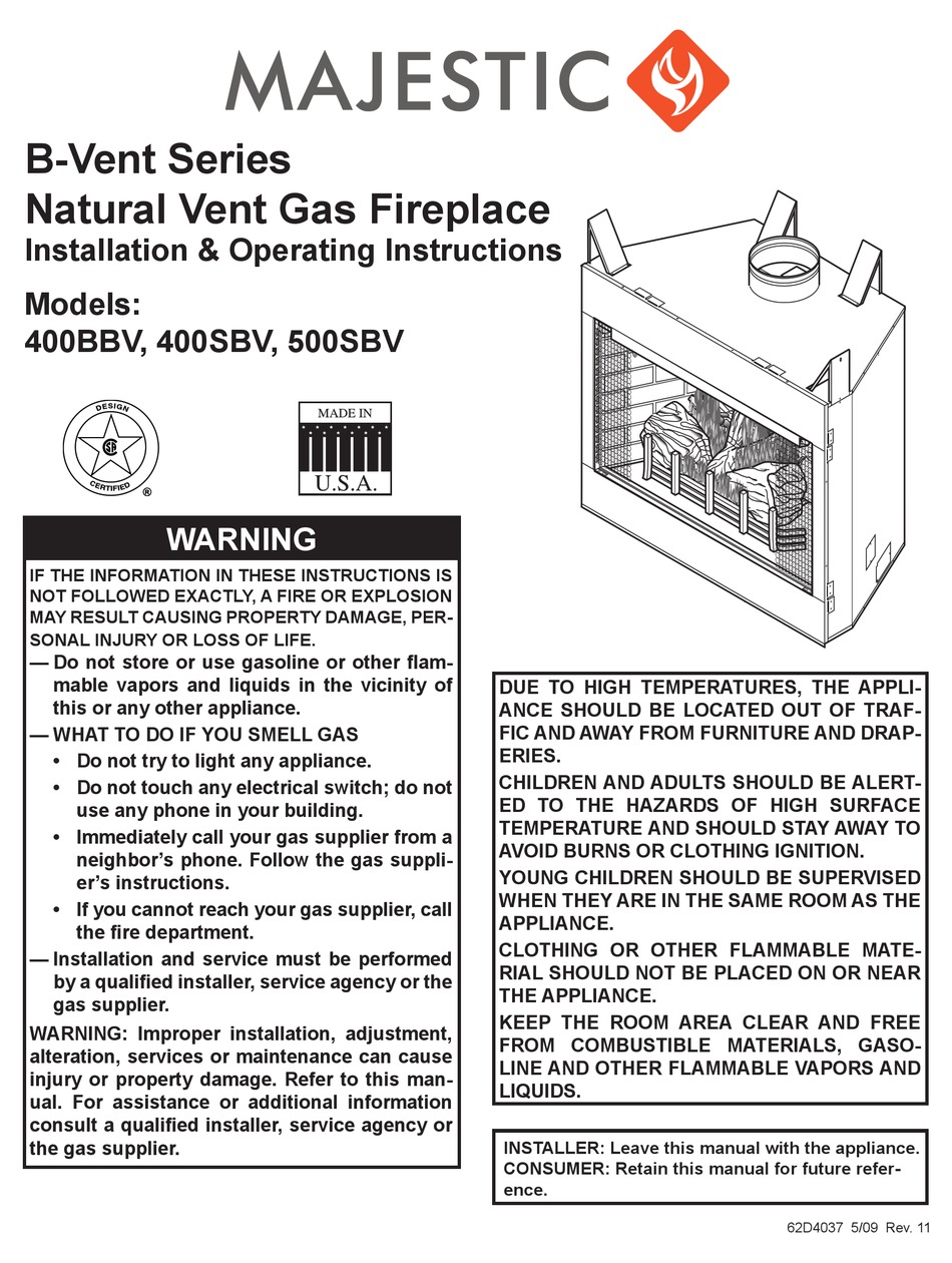 MAJESTIC B-VENT SERIES INSTALLATION & OPERATING INSTRUCTIONS MANUAL Pdf ...