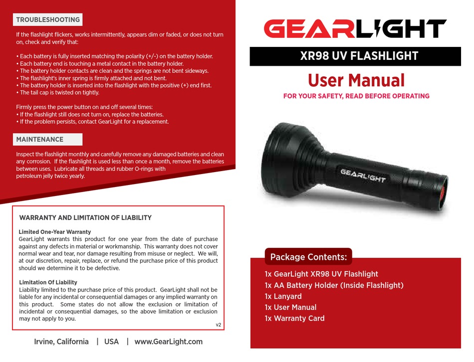 GEARLIGHT XR98 USER MANUAL Pdf Download ManualsLib