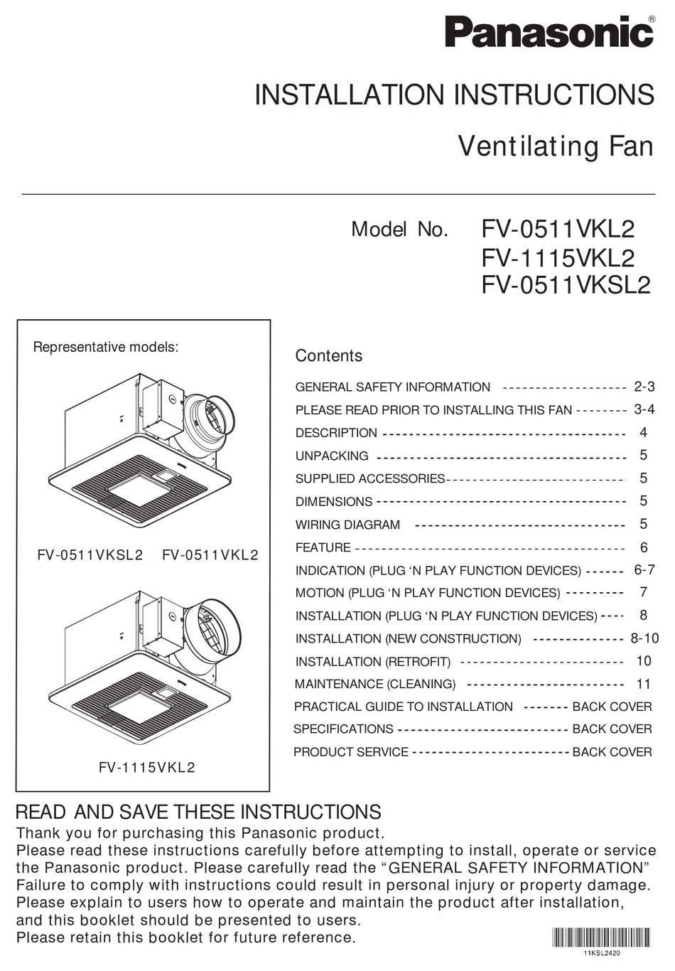 PANASONIC FV0511VKL2 INSTALLATION INSTRUCTIONS MANUAL Pdf Download