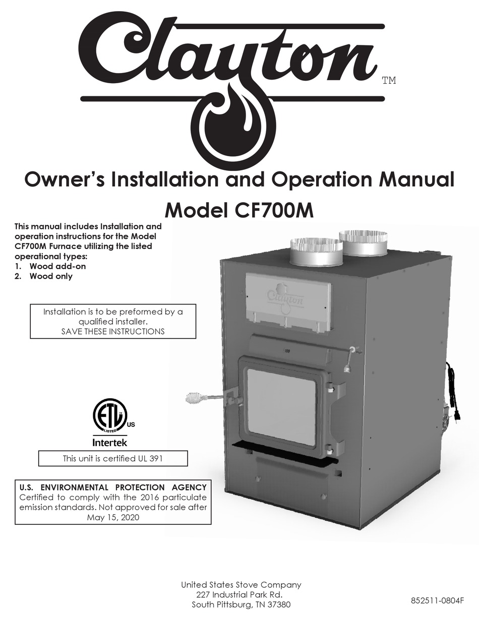 CLAYTON CF700M OWNER'S INSTALLATION AND OPERATION MANUAL Pdf Download