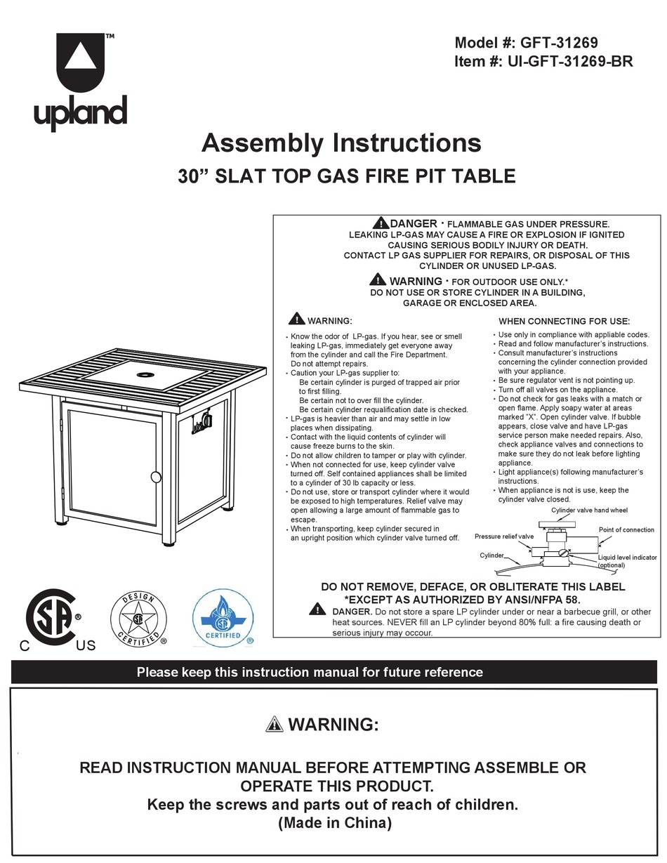UPLAND GFT31269 ASSEMBLY INSTRUCTIONS MANUAL Pdf Download ManualsLib