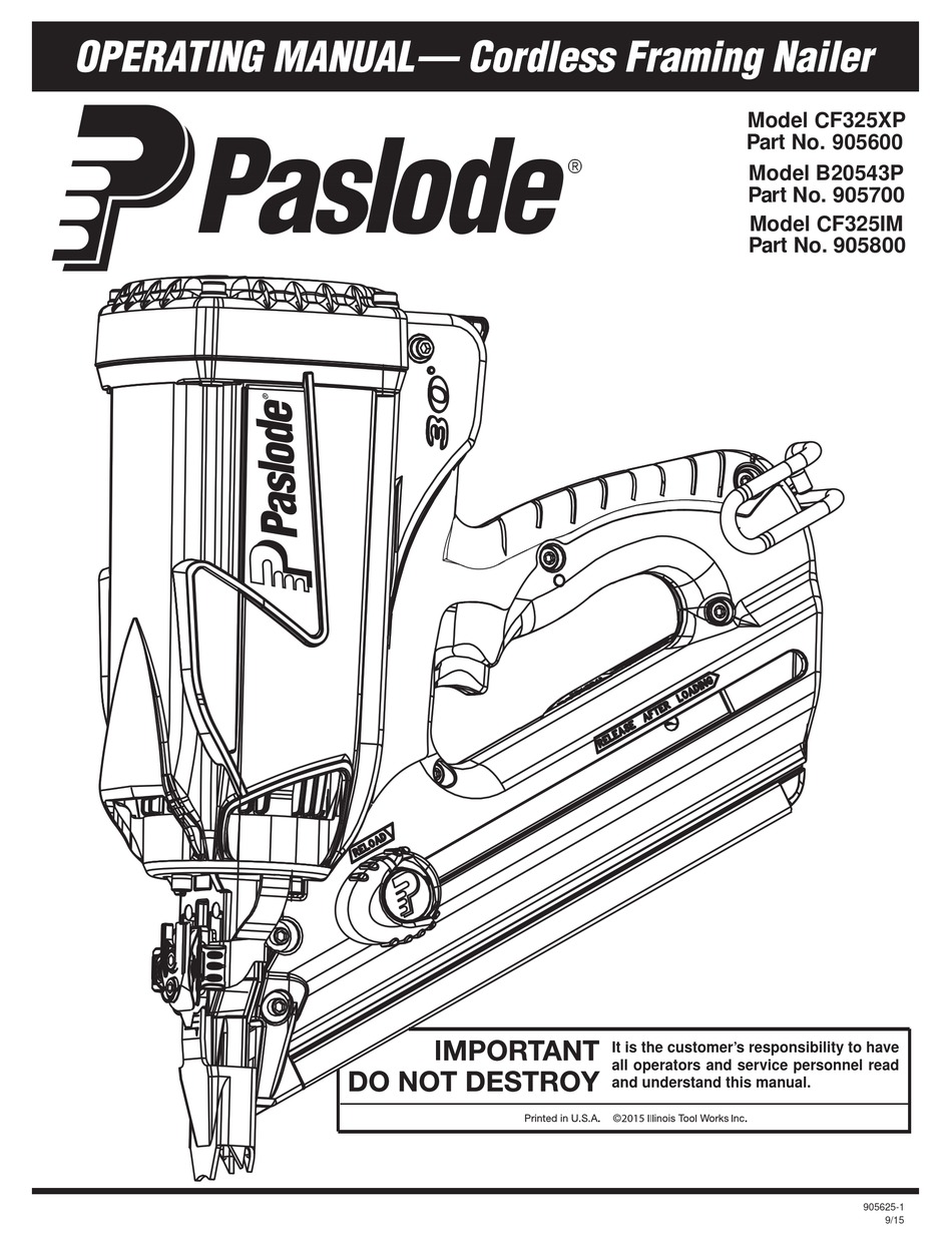 PASLODE CF325XP OPERATING MANUAL Pdf Download ManualsLib
