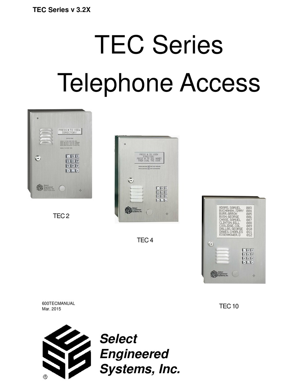 SELECT ENGINEERED SYSTEMS TEC SERIES MANUAL Pdf Download ManualsLib