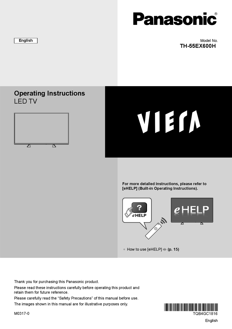 PANASONIC TH55EX600H OPERATING INSTRUCTIONS MANUAL Pdf Download