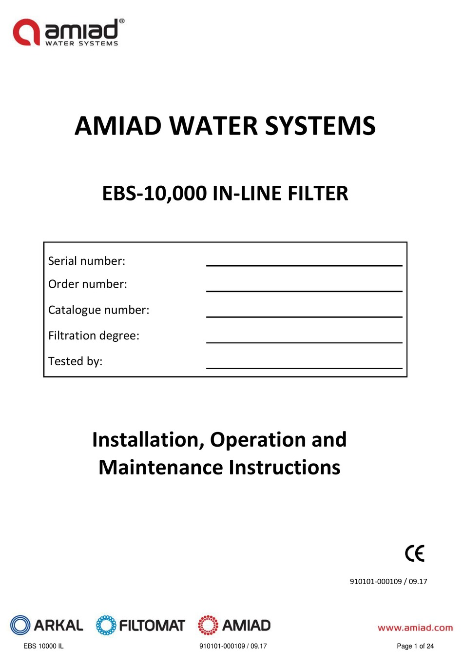 AMIAD EBS-10000 INSTALLATION, OPERATION AND MAINTENANCE INSTRUCTIONS ...