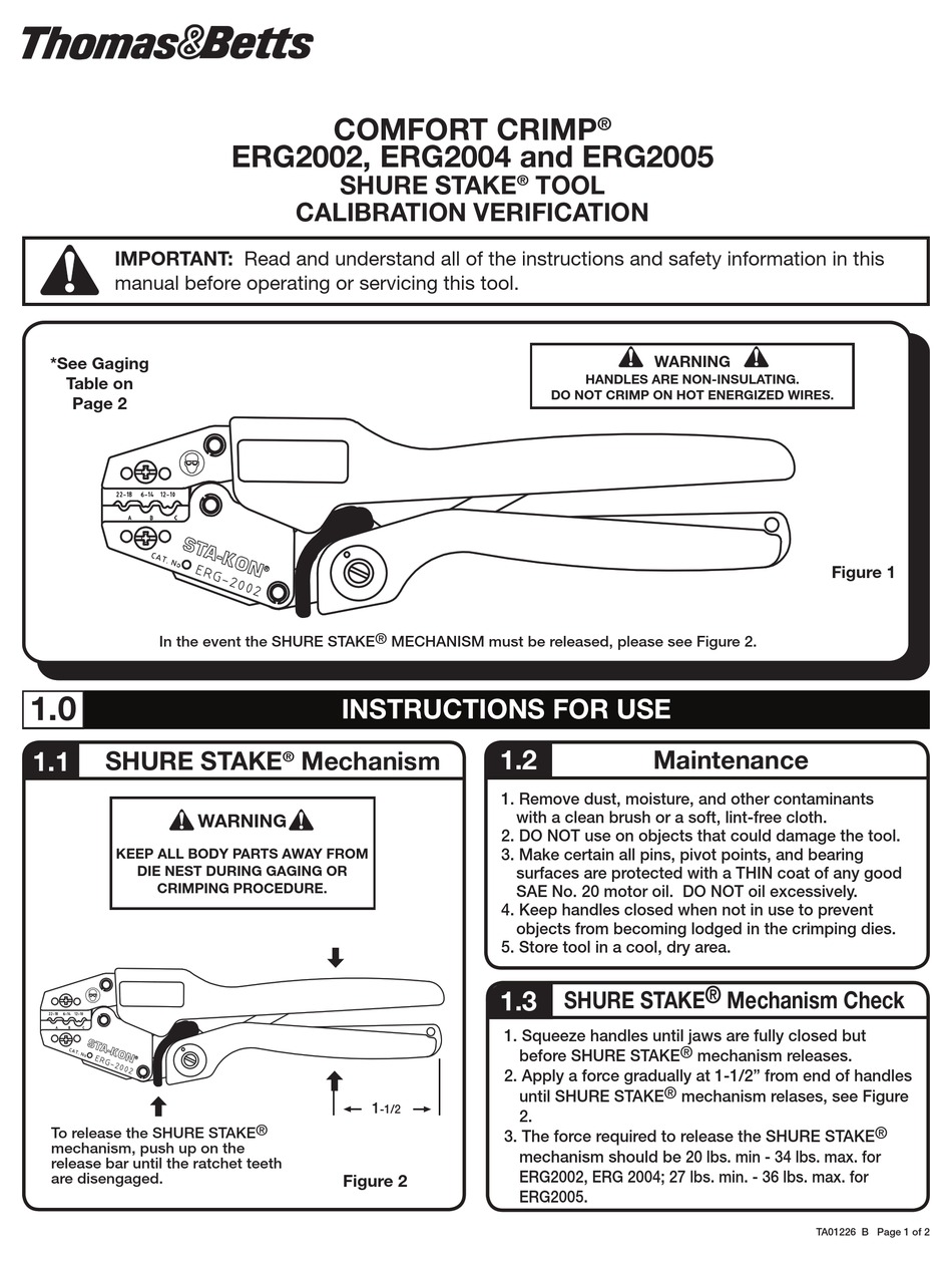 THOMAS & BETTS COMFORT CRIMP ERG2002 INSTRUCTIONS FOR USE Pdf Download ...