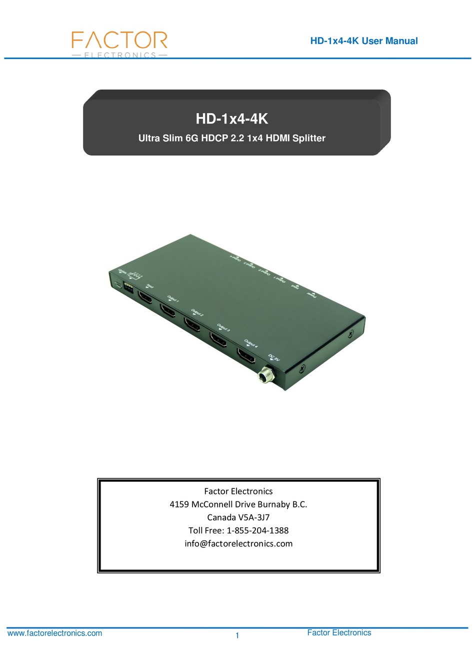 Factor Electronics Hd 1x4 4k User Manual Pdf Download Manualslib