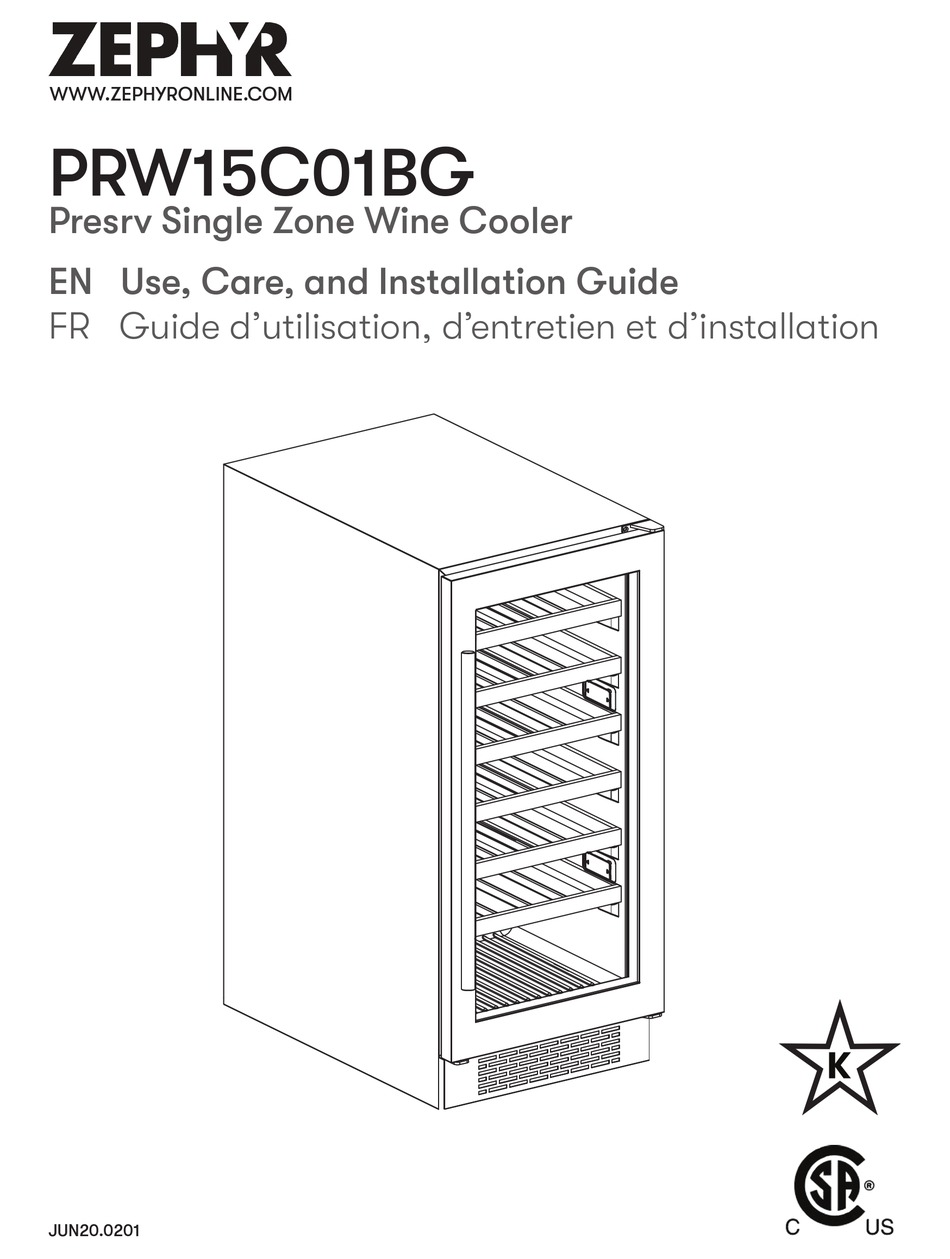 ZEPHYR PRW15C01BG USE, CARE AND INSTALLATION MANUAL Pdf Download