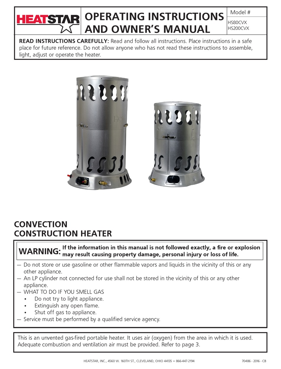 HEATSTAR HS80CVX OPERATING INSTRUCTIONS AND OWNER'S MANUAL Pdf Download