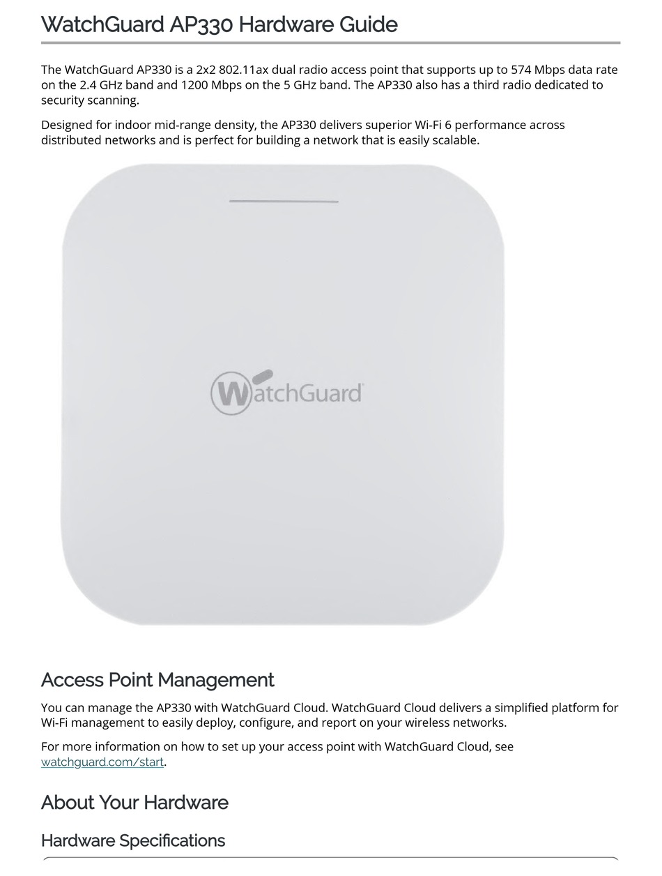 WATCHGUARD AP330 HARDWARE MANUAL Pdf Download ManualsLib