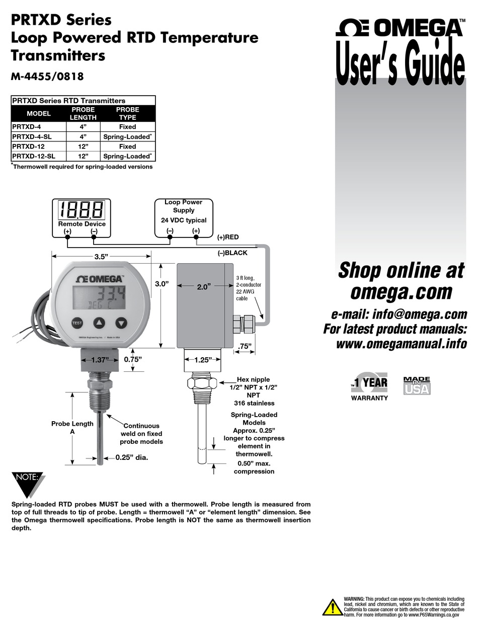 OMEGA ENGINEERING PRTXD SERIES USER MANUAL Pdf Download | ManualsLib