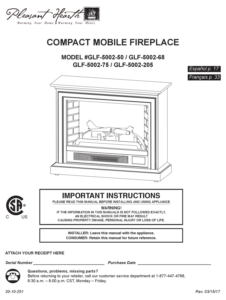 PLEASANT HEARTH GLF500275 INSTALLATION INSTRUCTIONS MANUAL Pdf