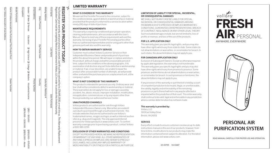 VOLLARA FRESHAIR PERSONAL MANUAL Pdf Download ManualsLib