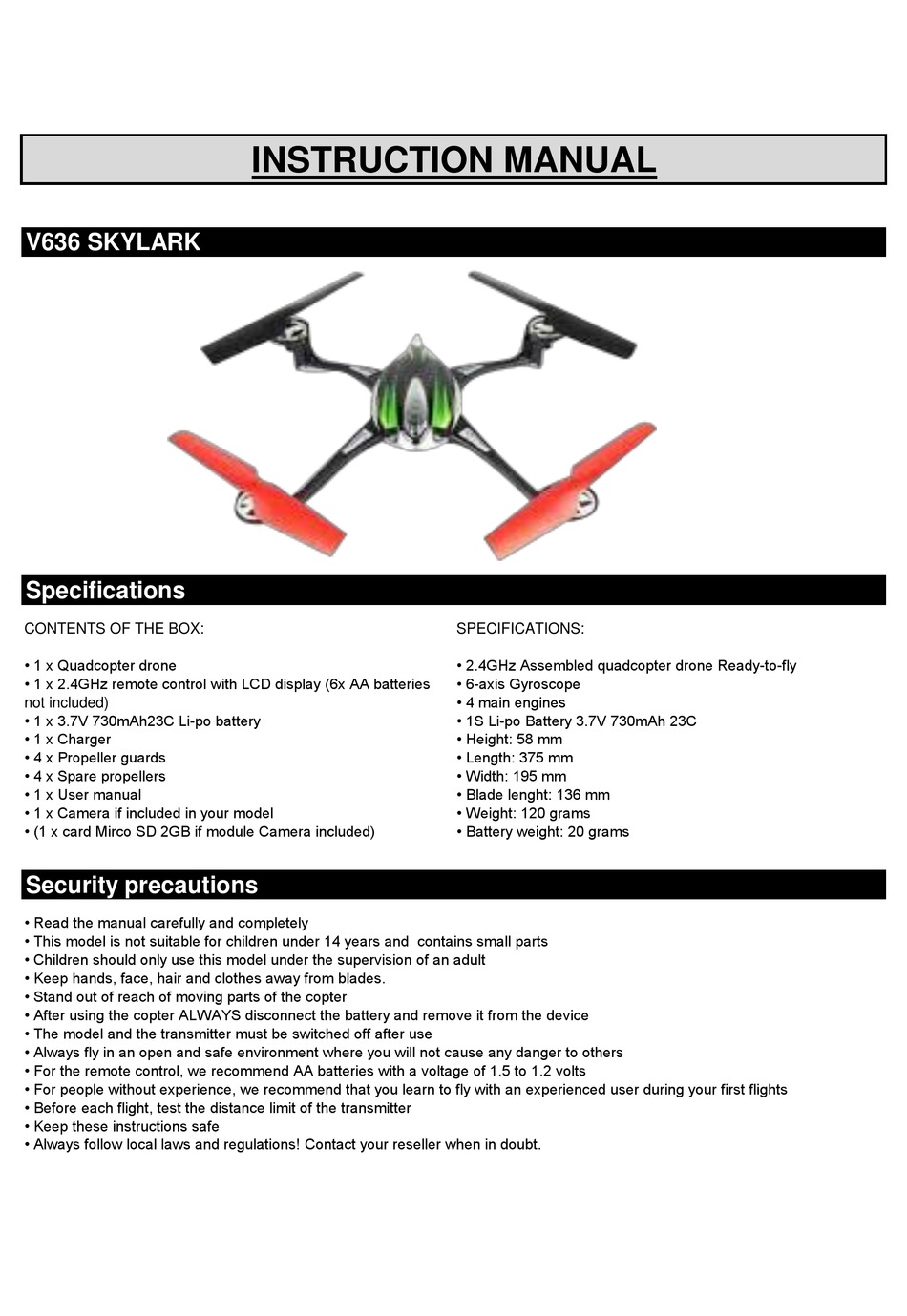 WLTOYS SKYLARK V636 INSTRUCTION MANUAL Pdf Download ManualsLib