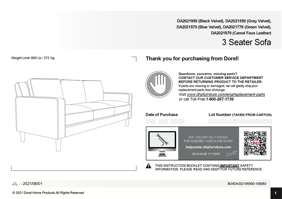 sofa bed dorel home products model m632