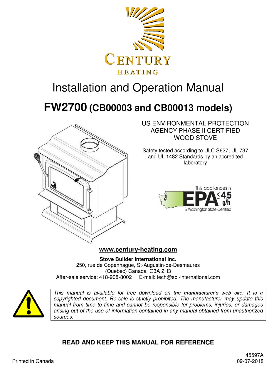 CENTURY HEATING FW2700 INSTALLATION AND OPERATION MANUAL Pdf Download ...