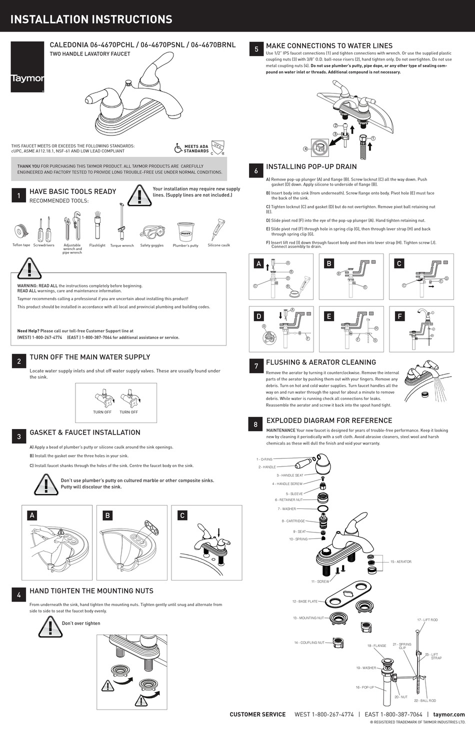 TAYMOR CALEDONIA 06-4670PCHL INSTALLATION INSTRUCTIONS Pdf Download ...