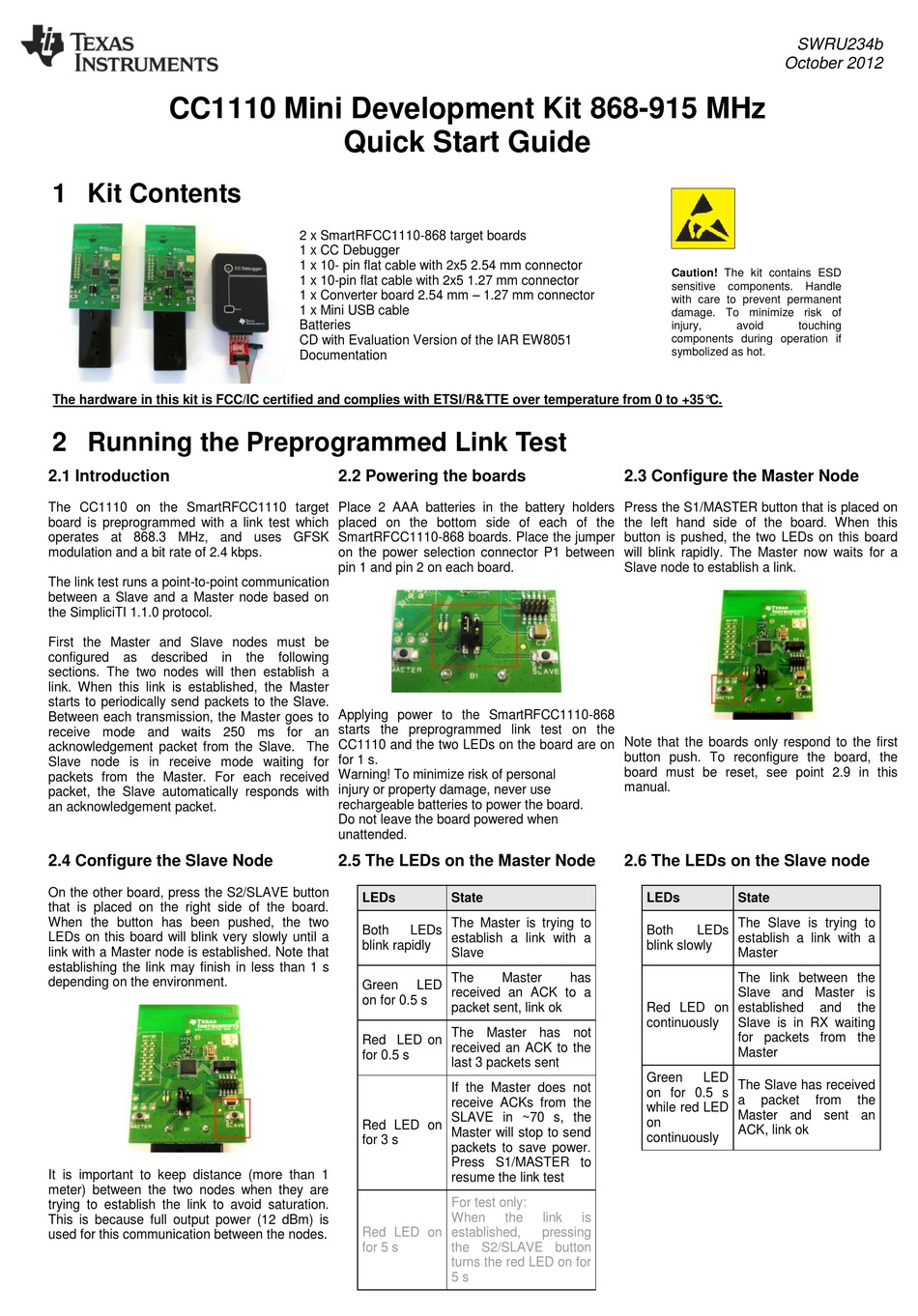 TEXAS INSTRUMENTS CC1110 QUICK START MANUAL Pdf Download | ManualsLib