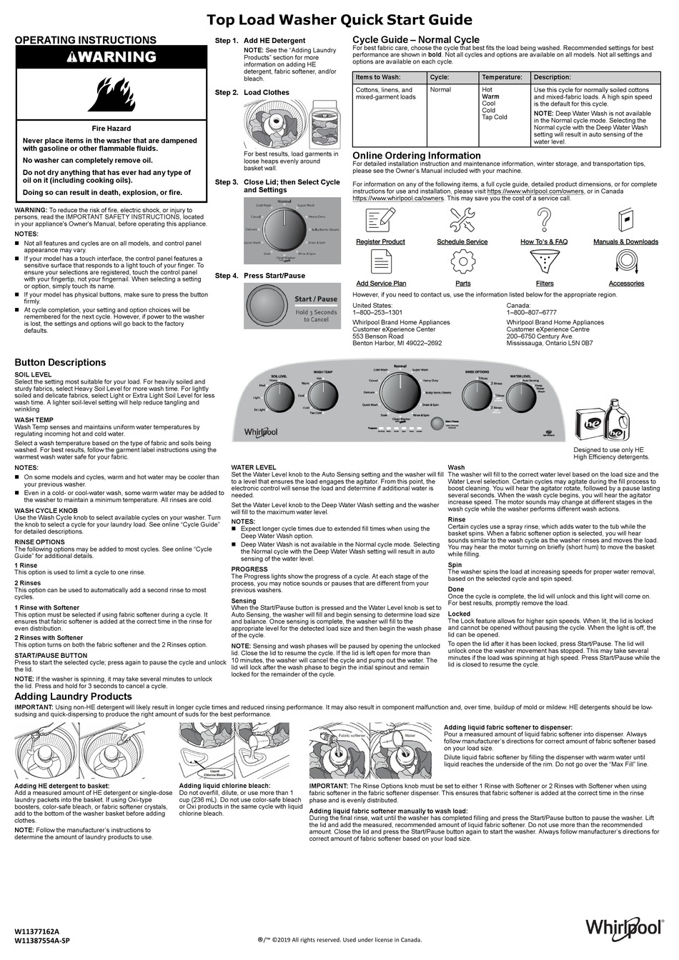 WHIRLPOOL W11377162A QUICK START MANUAL Pdf Download ManualsLib
