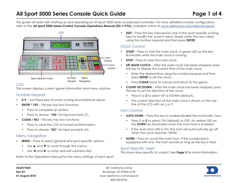 DAKTRONICS ALL SPORT 5000 SERIES QUICK MANUAL Pdf Download ManualsLib