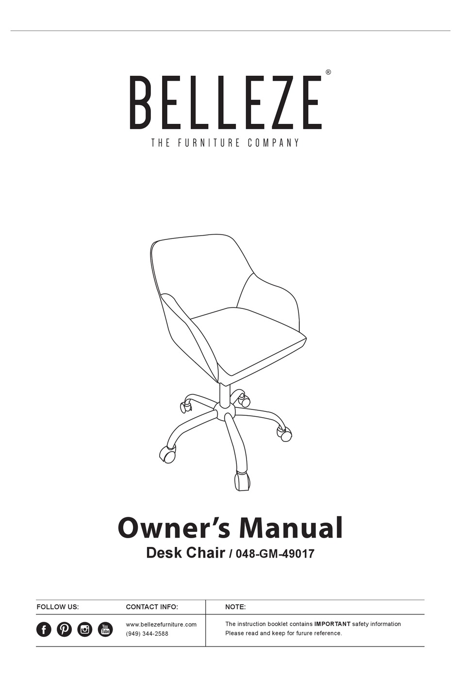 BELLEZE 048GM49017 OWNER'S MANUAL Pdf Download ManualsLib