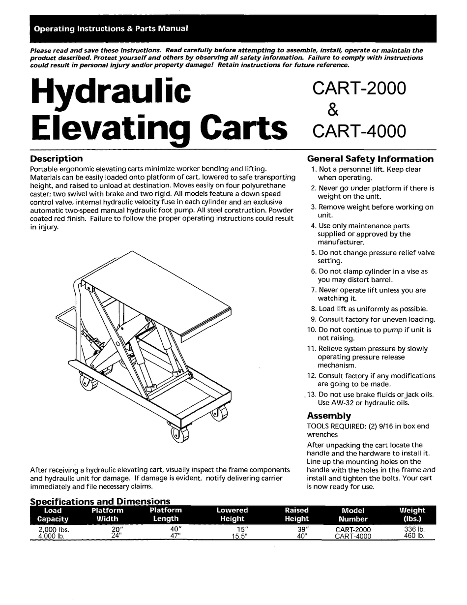 Vestil Cart 2000 Operating Instructions And Parts Manual Pdf Download