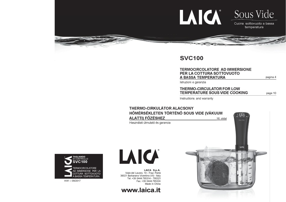 LAICA SOUS VIDE SVC100 INSTRUCTIONS AND WARRANTY Pdf Download ManualsLib
