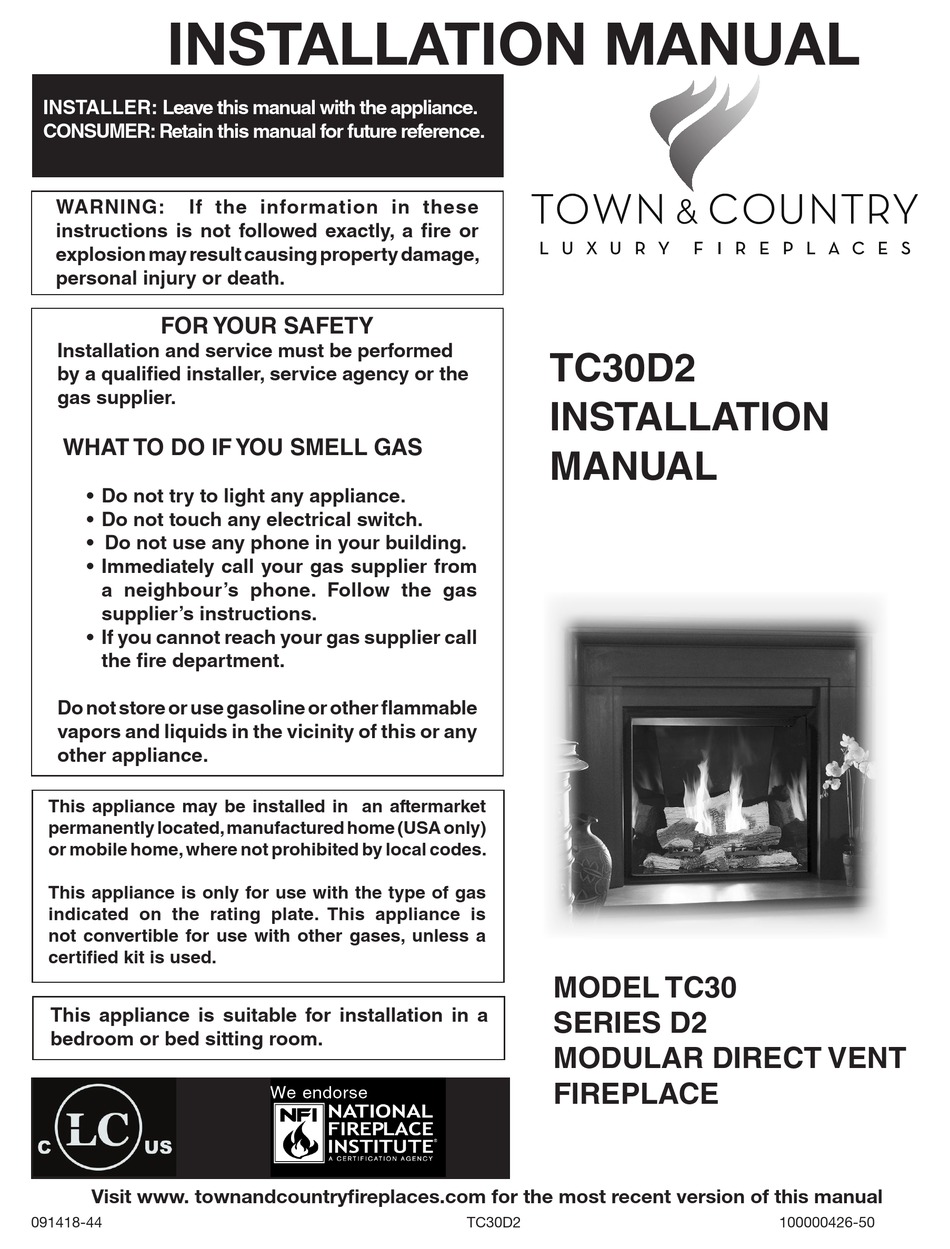 TOWN & COUNTRY FIREPLACES TC30D2 INSTALLATION MANUAL Pdf Download