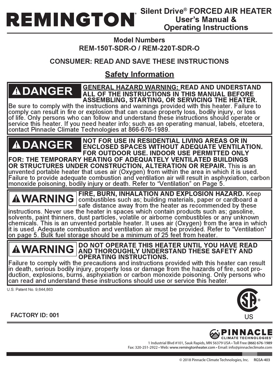 REMINGTON SILENT DRIVE REM150TSDRO USER'S MANUAL & OPERATING