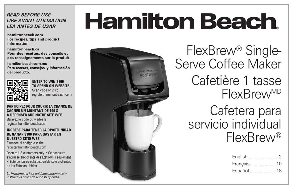HAMILTON BEACH FLEXBREW 49900 INSTRUCTIONS MANUAL Pdf Download ManualsLib