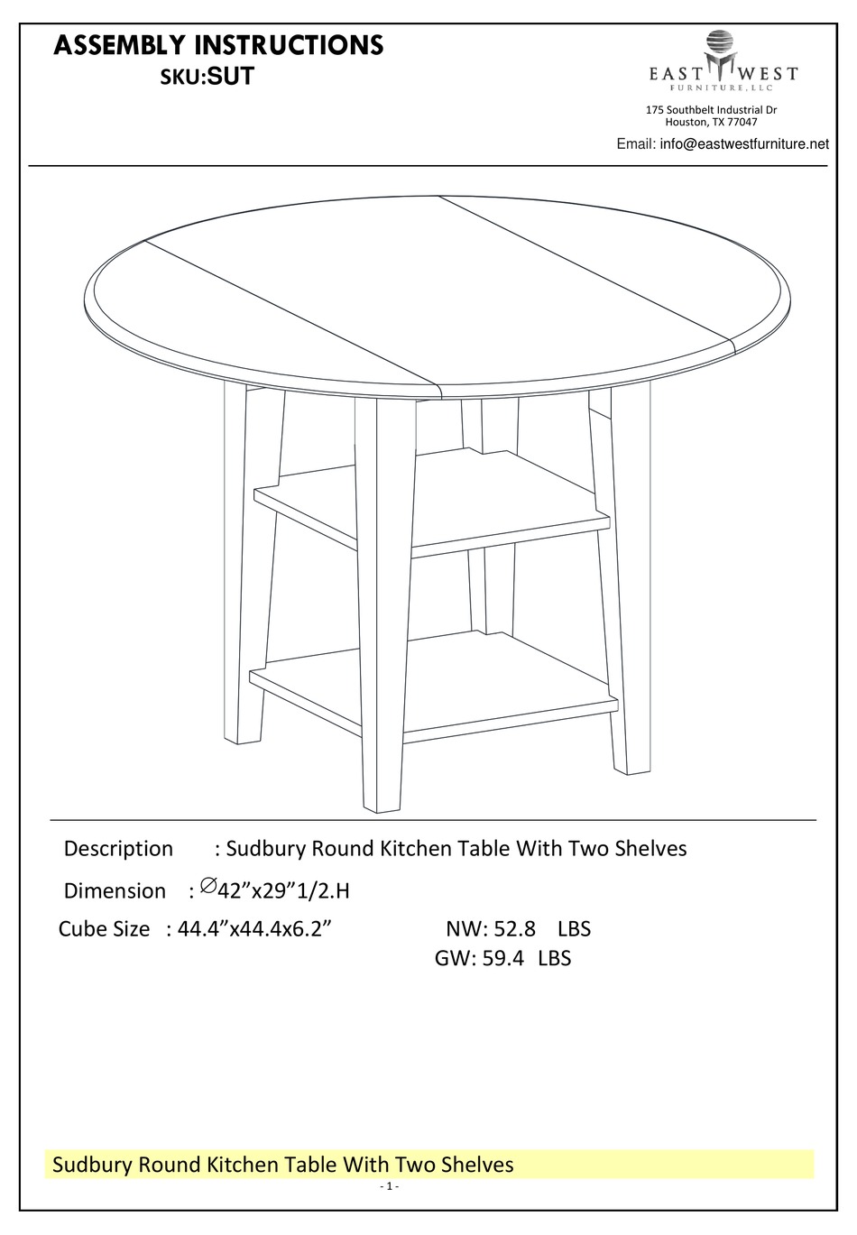 EAST WEST FURNITURE SUDBURY ROUND KITCHEN TABLE WITH TWO SHELVES