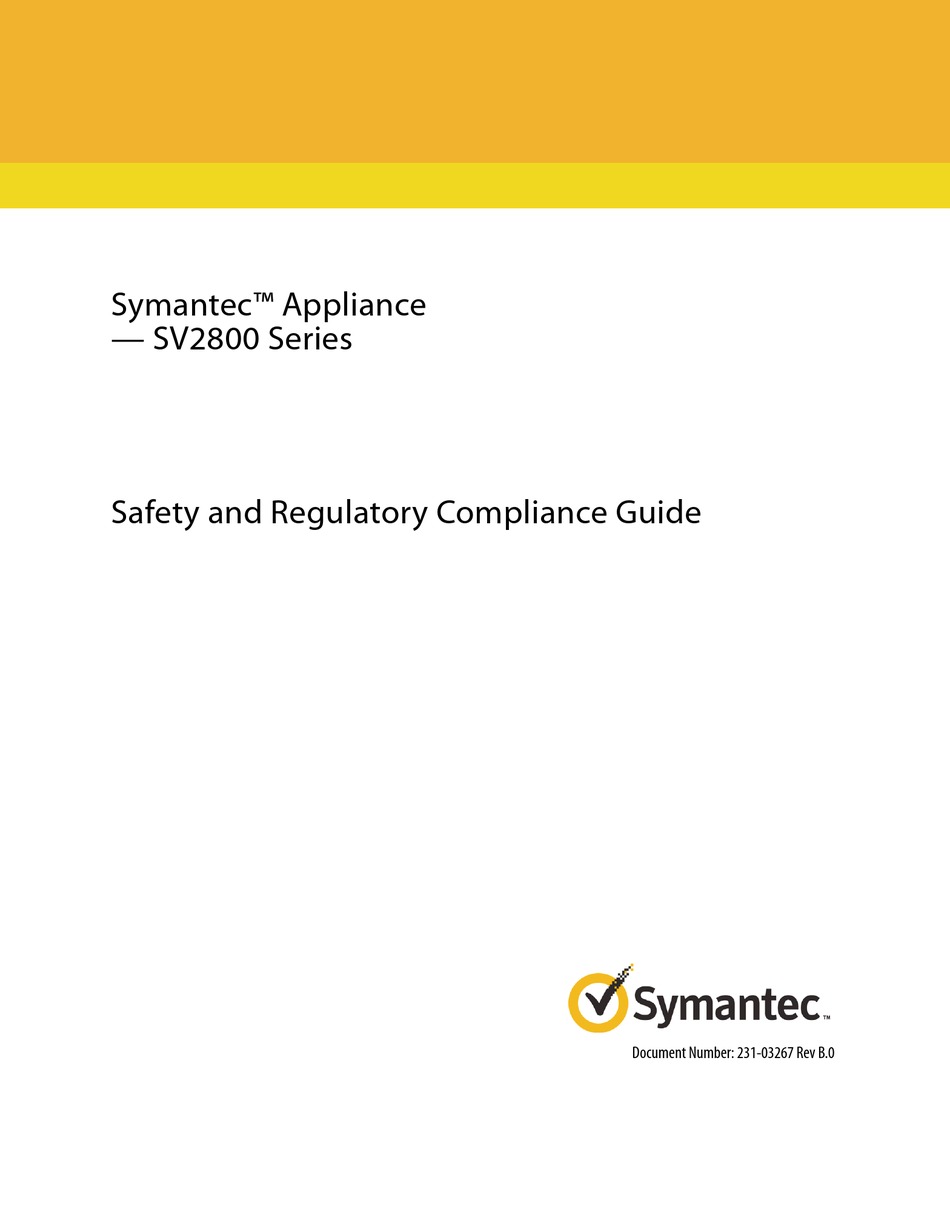 SYMANTEC SV2800 SERIES SAFETY AND REGULATORY COMPLIANCE MANUAL Pdf