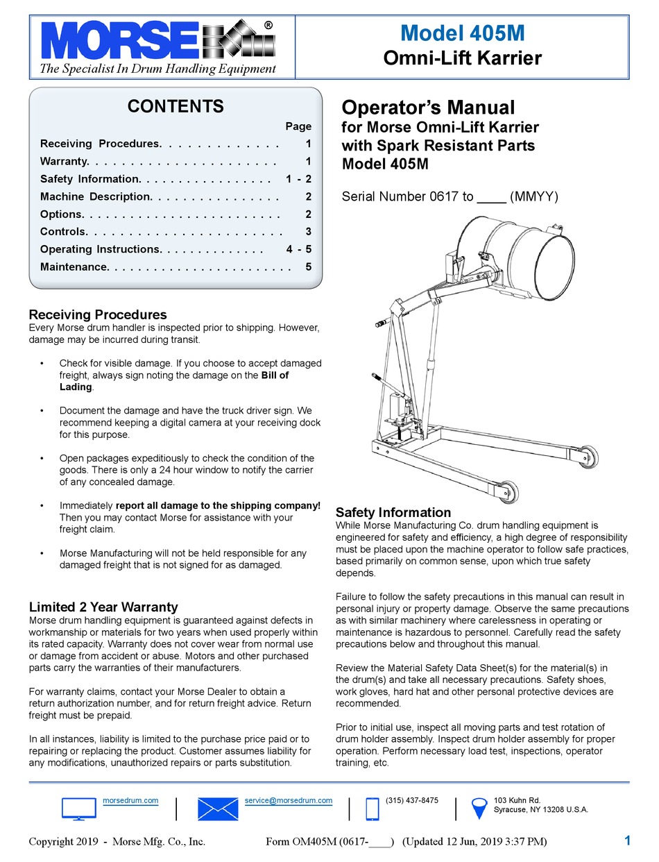 MORSE 405M OPERATOR'S MANUAL Pdf Download ManualsLib