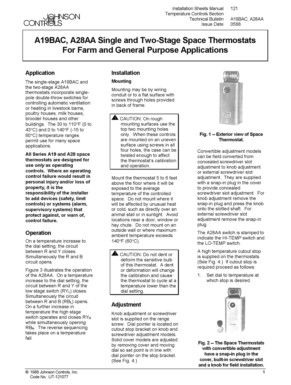 JOHNSON CONTROLS A19BAC INSTALLATION SHEETS MANUAL Pdf Download ...