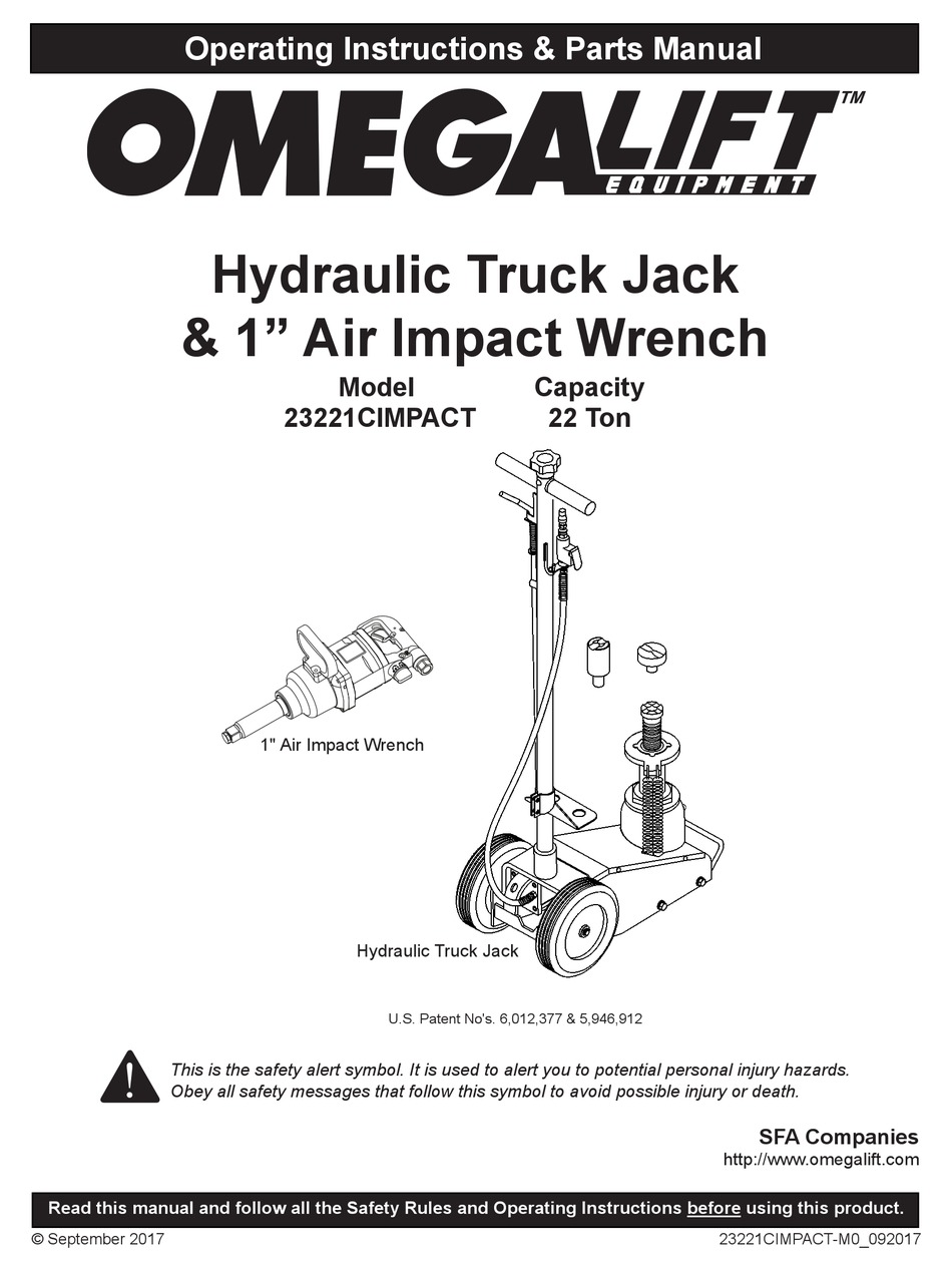 OMEGA LIFT EQUIPMENT 23221CIMPACT OPERATING INSTRUCTIONS & PARTS MANUAL