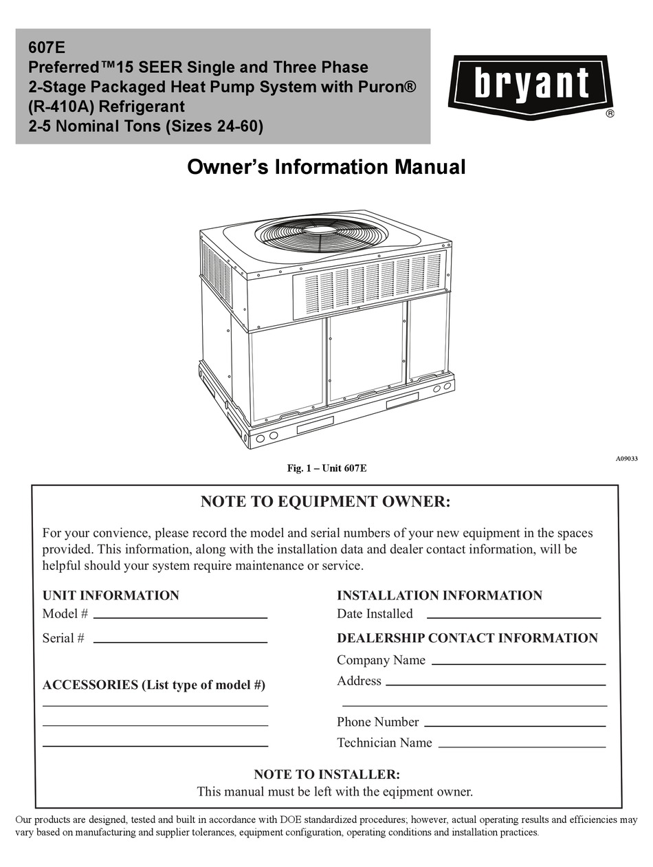 BRYANT PREFERRED 607E OWNER'S INFORMATION MANUAL Pdf Download | ManualsLib