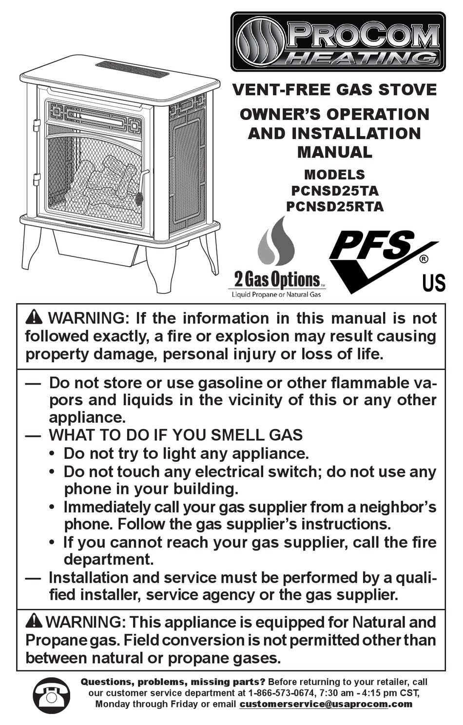 PROCOM PCNSD25TA OWNER'S OPERATION AND INSTALLATION MANUAL Pdf Download ...